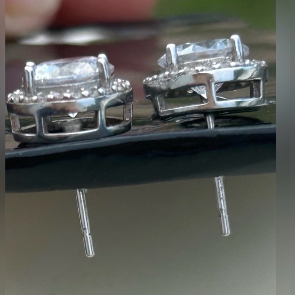 Round Crystal Halo CZ Faux Diamond Silver Earrings Affordable Luxury Earrings - Picture 9 of 11